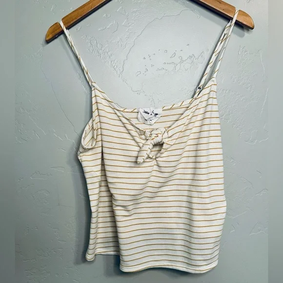 Sadie & Sage Canary & Cream Waffle Tie Tank Cami Gold Stripe SZ LARGE NEW! - Picture 4 of 13